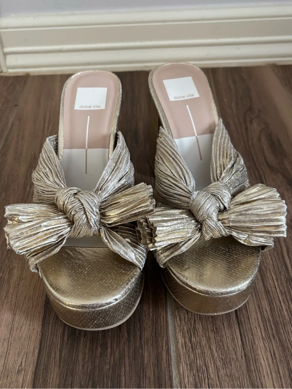 Dolce Vita Slip-On Platform Bow Mule with Knot Bow - Gold